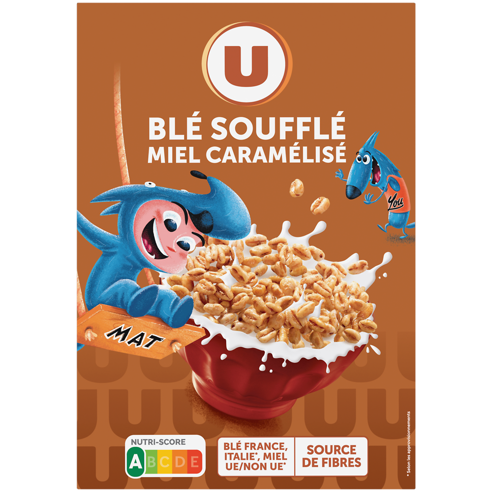 U MAT ET LOU Céréales Blé miel caramel  paquet de 375g