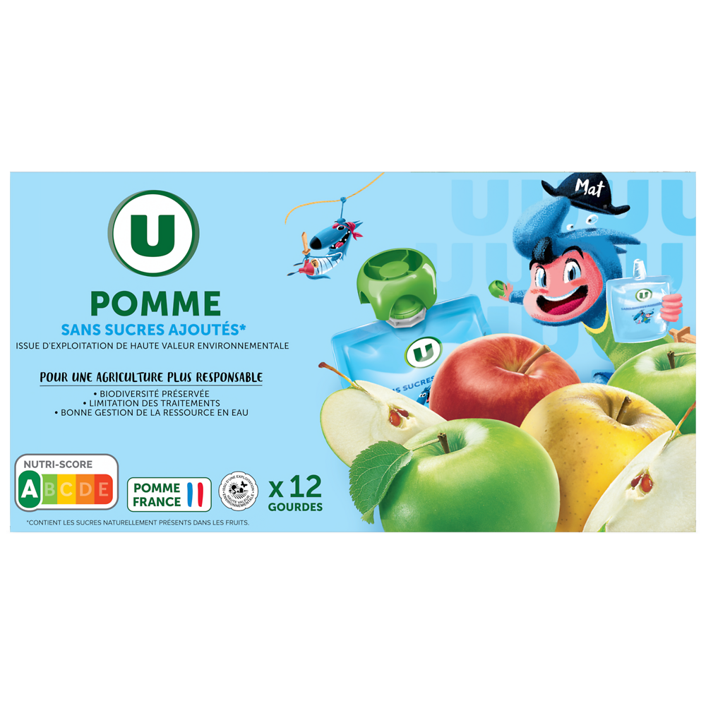 U Gourdes dessert fruitier à la pomme sans sucre ajouté 12x90g