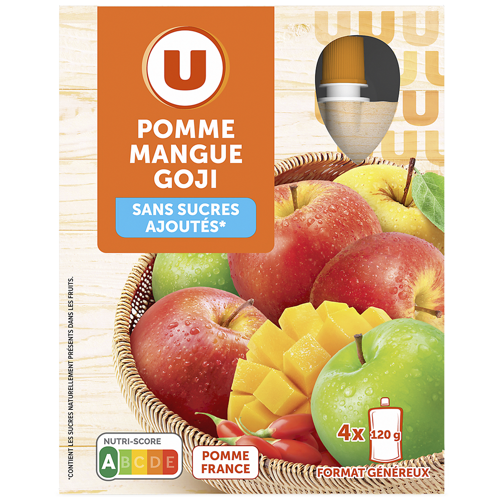 U Gourdes dessert fruitier pomme mangue goji sans sucre ajouté 4x120g