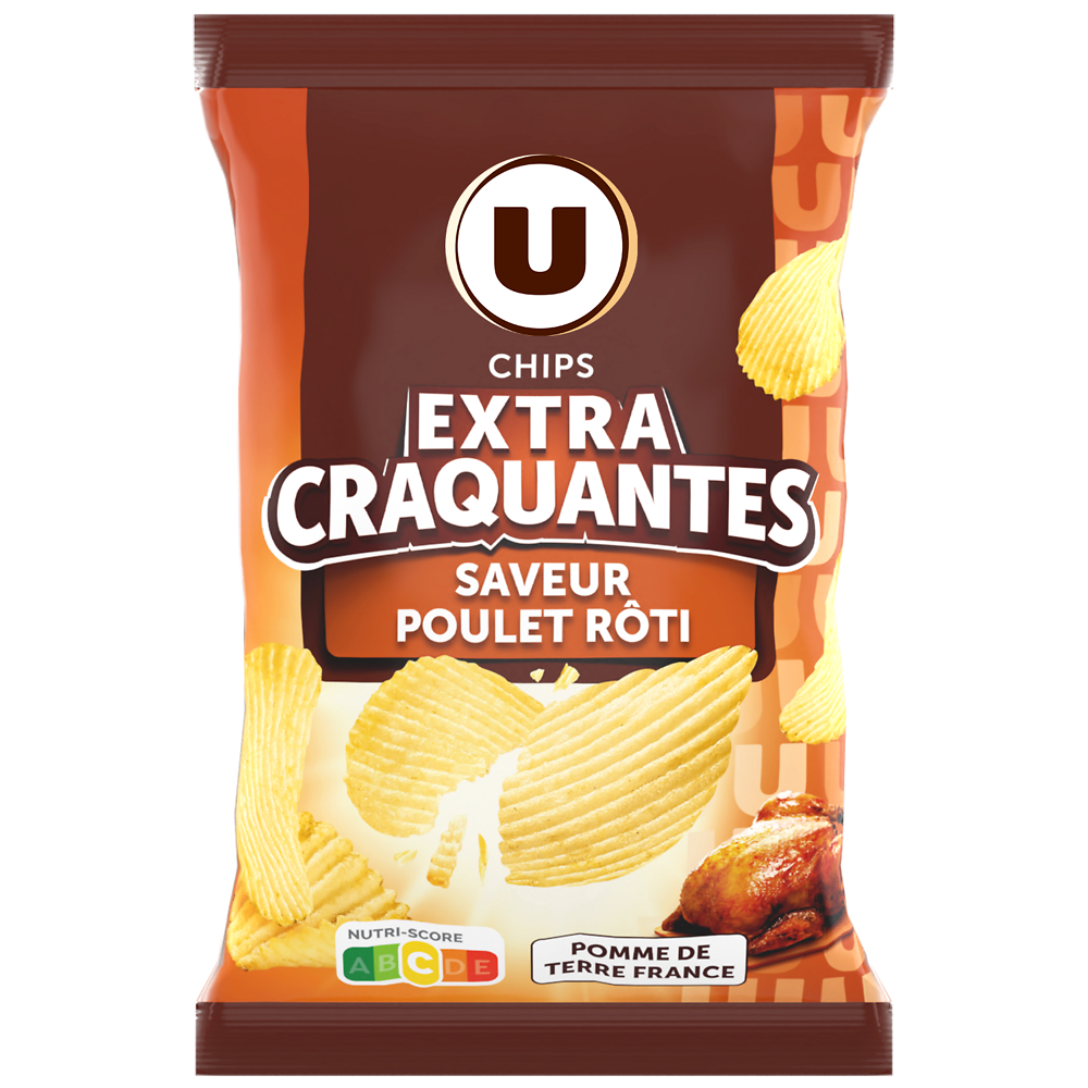 U Chips extra craquantes saveur poulet rôti - paquet 135G