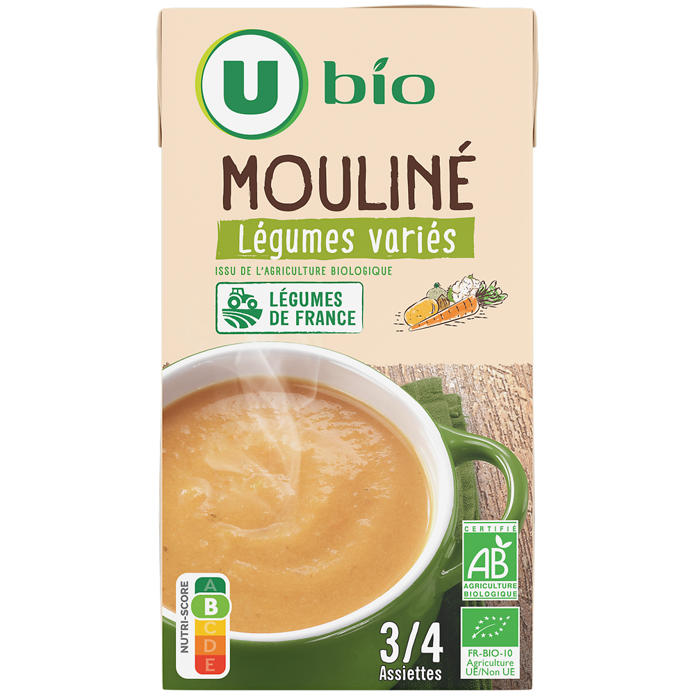 U BIO Soupe Mouliné légumes variés brique de 1 litre