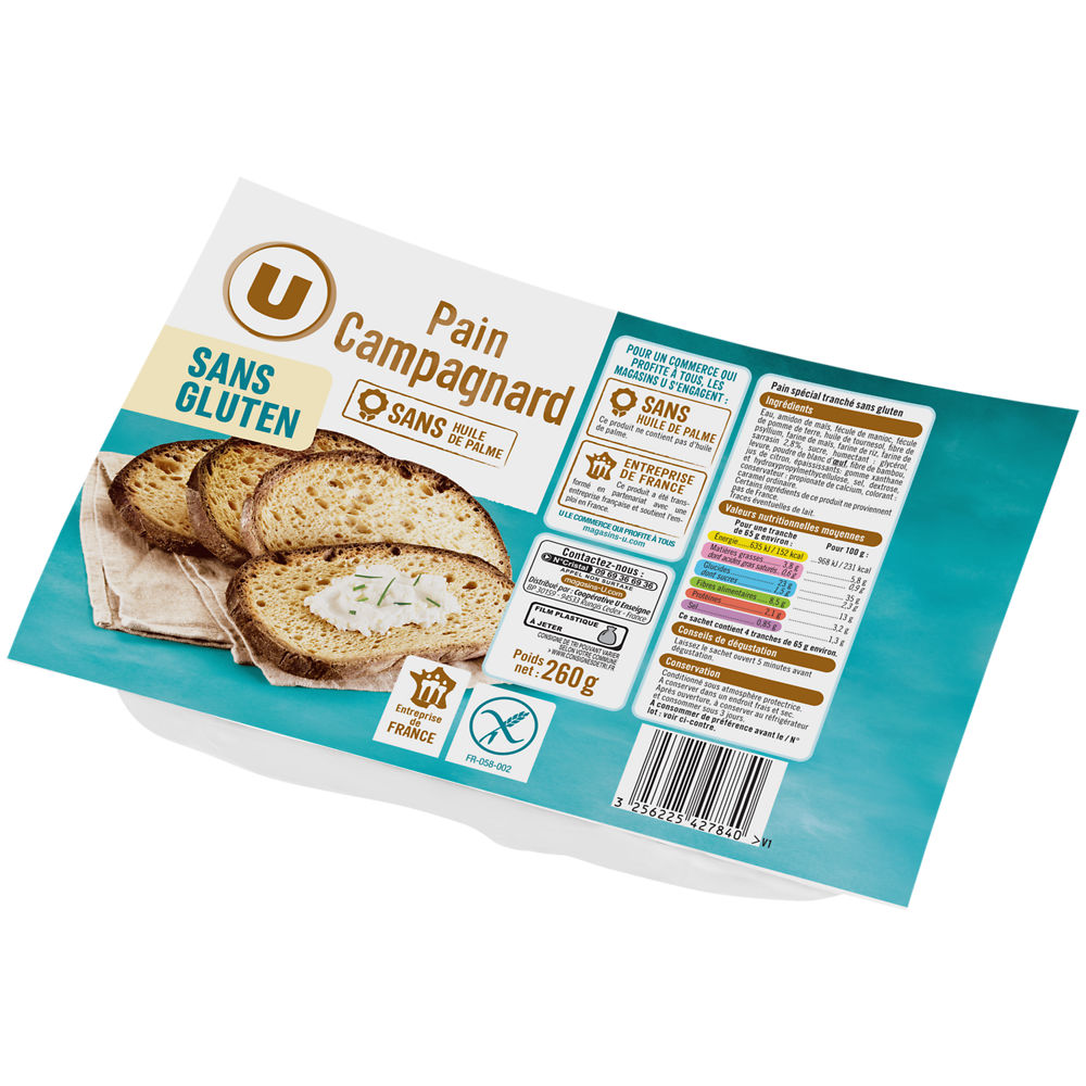 U SANS GLUTEN Pain campagnard sans gluten  260g