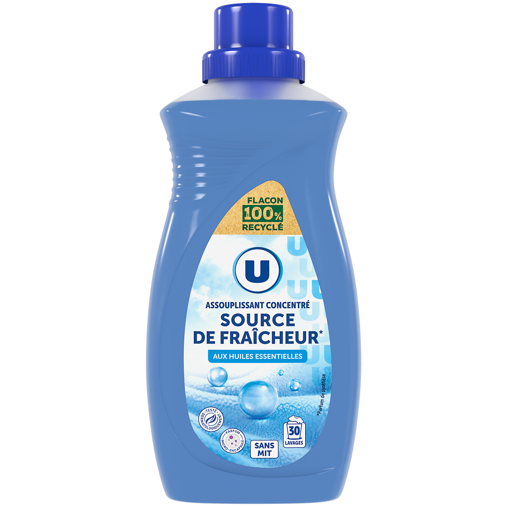 U Adoucissant concentré parfum source de fraîcheur  flacon de 750ml