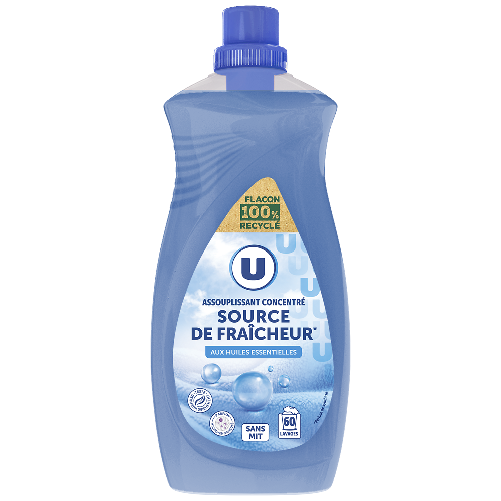 U Adoucissant concentré parfum source de fraîcheur  60 lavages, 1,5L