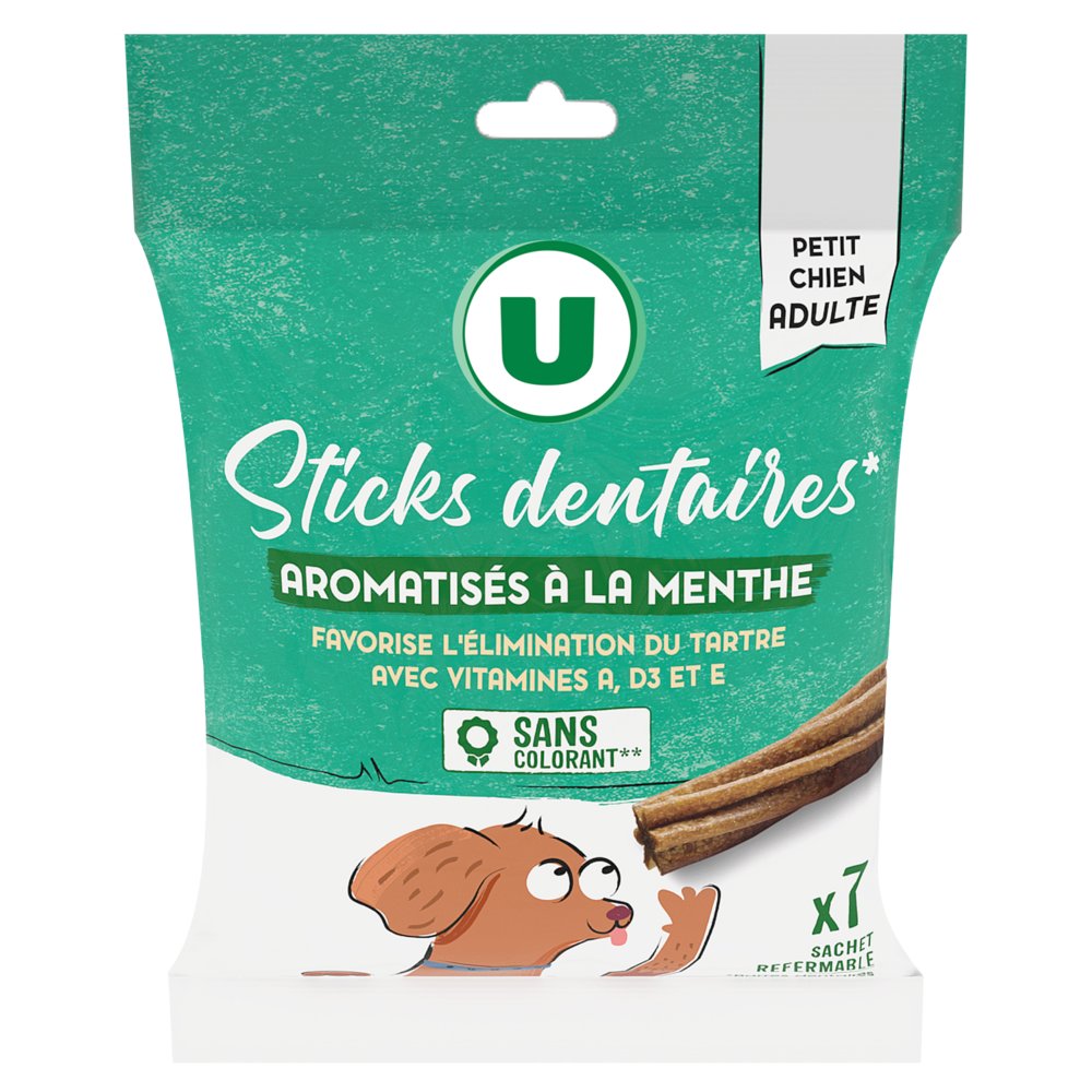 U Friandises Sticks dentaires pour chien mini adulte aromatisé à la menthe 7 unités, 110g