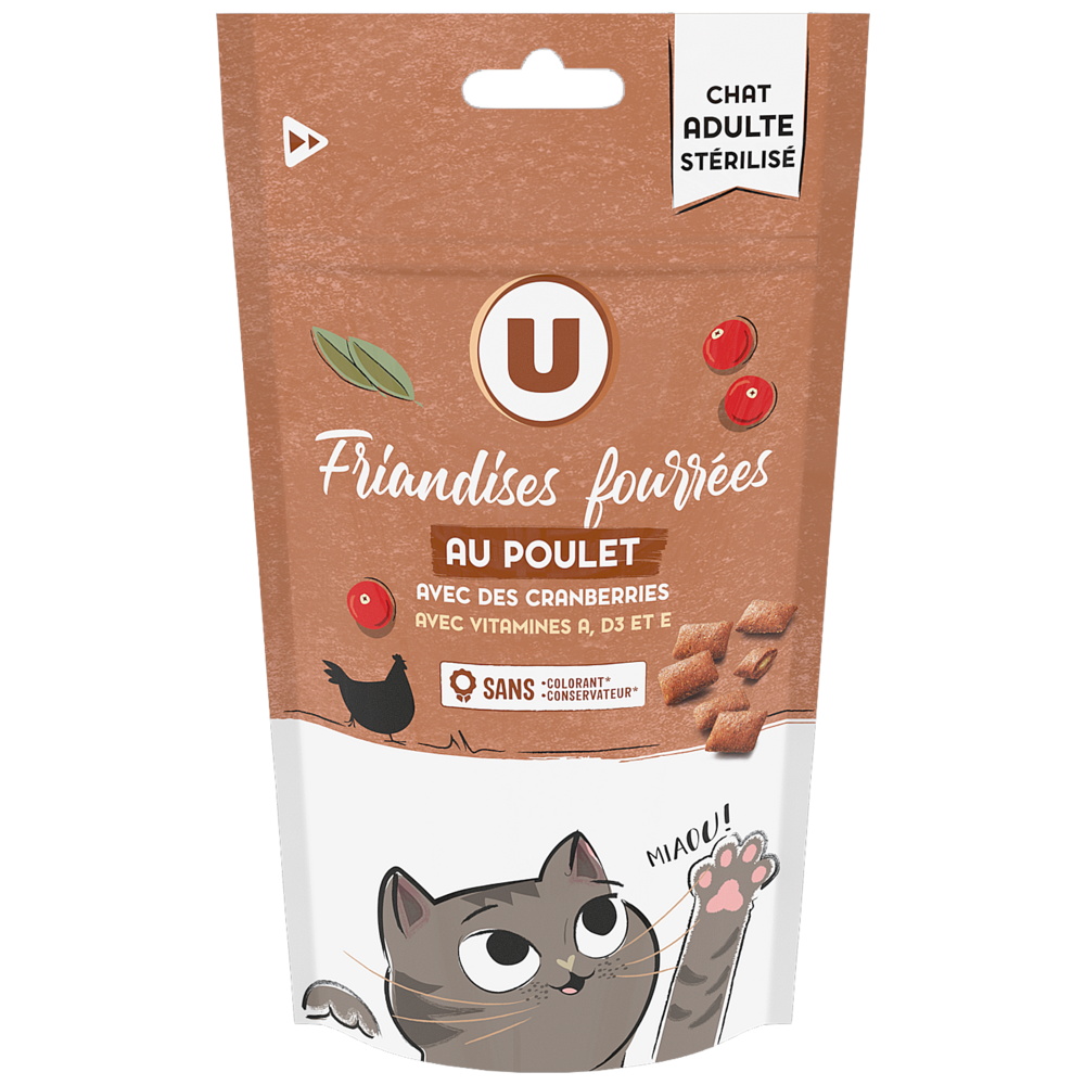 U Friandises pour chat stérilisé, fourrées au poulet - 60g