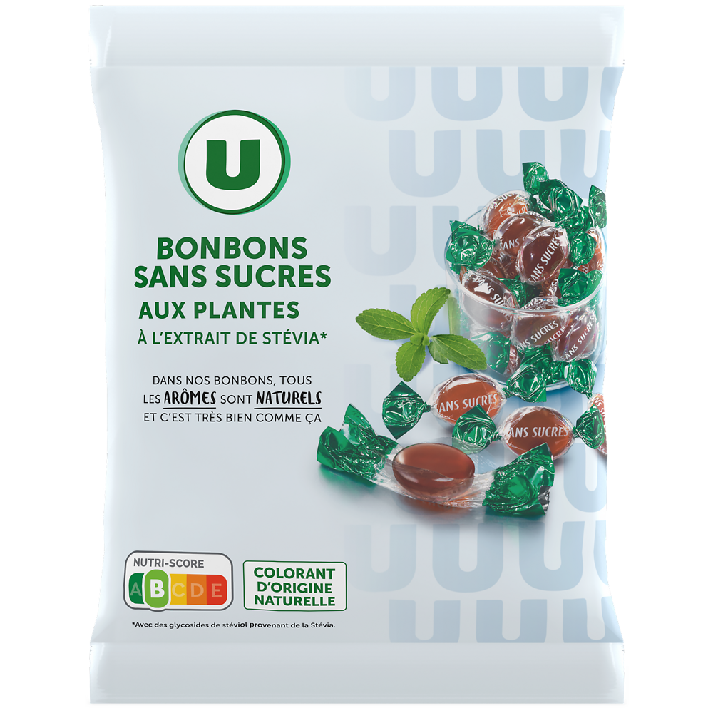 U Bonbons aux plantes et à l'extrait de stevia sans sucre  sachet de 120g