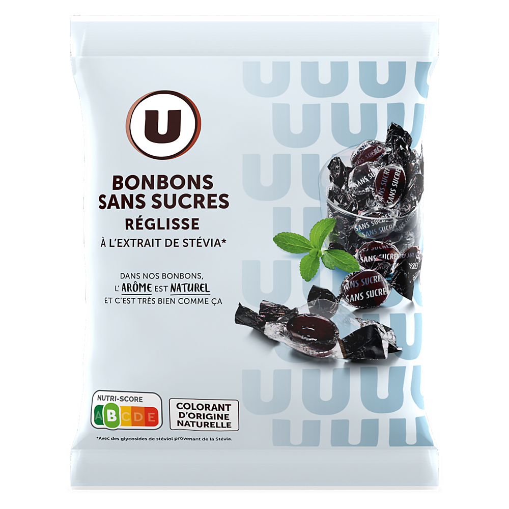 U Bonbons à la réglisse sans sucre stevia  sachet de 120g