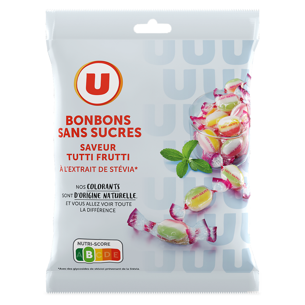 U Bonbons Tutti frutti sans sucres à l'extrait de stévia 120g