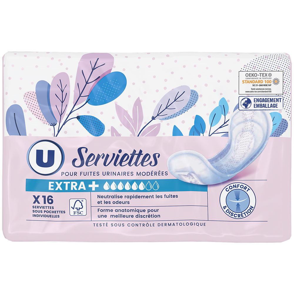 U Serviettes incontinence extra+