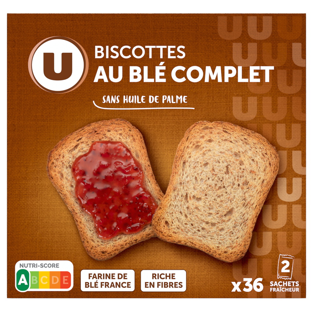 U Biscottes au blé complet  x36 tranches de 300g