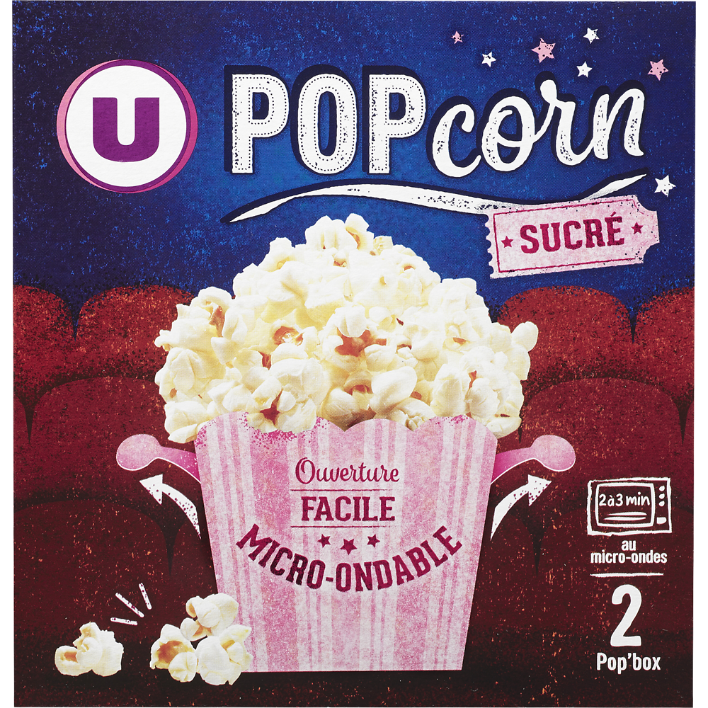 U Popcorn sucré micro ondable en gobelet  2x100g