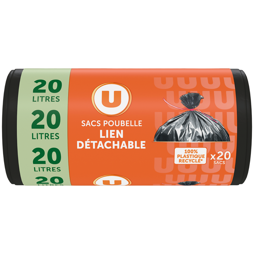 U Sacs poubelle 100% recyclés à lien  20l, x20