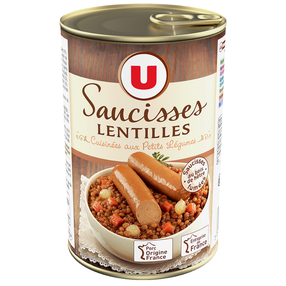 U Saucisses aux lentilles  boite de 420g