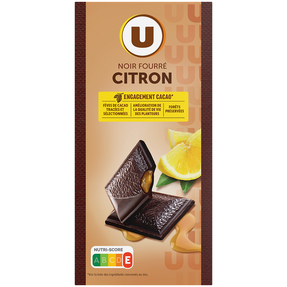 U Chocolat noir fourré citron et ganache - tablette - 125g