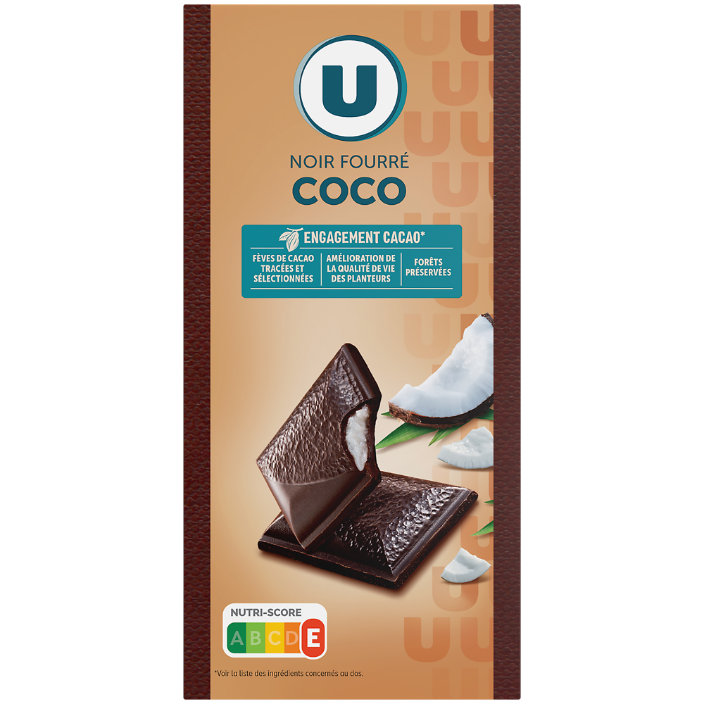 U Chocolat noir fourré noix de coco - tablette - 125g