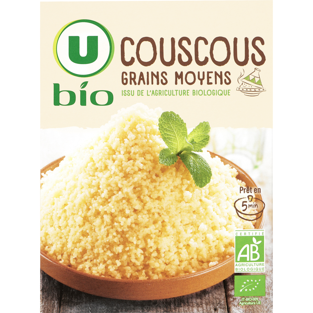 U BIO Couscous grains moyens bio  boîte de 500g