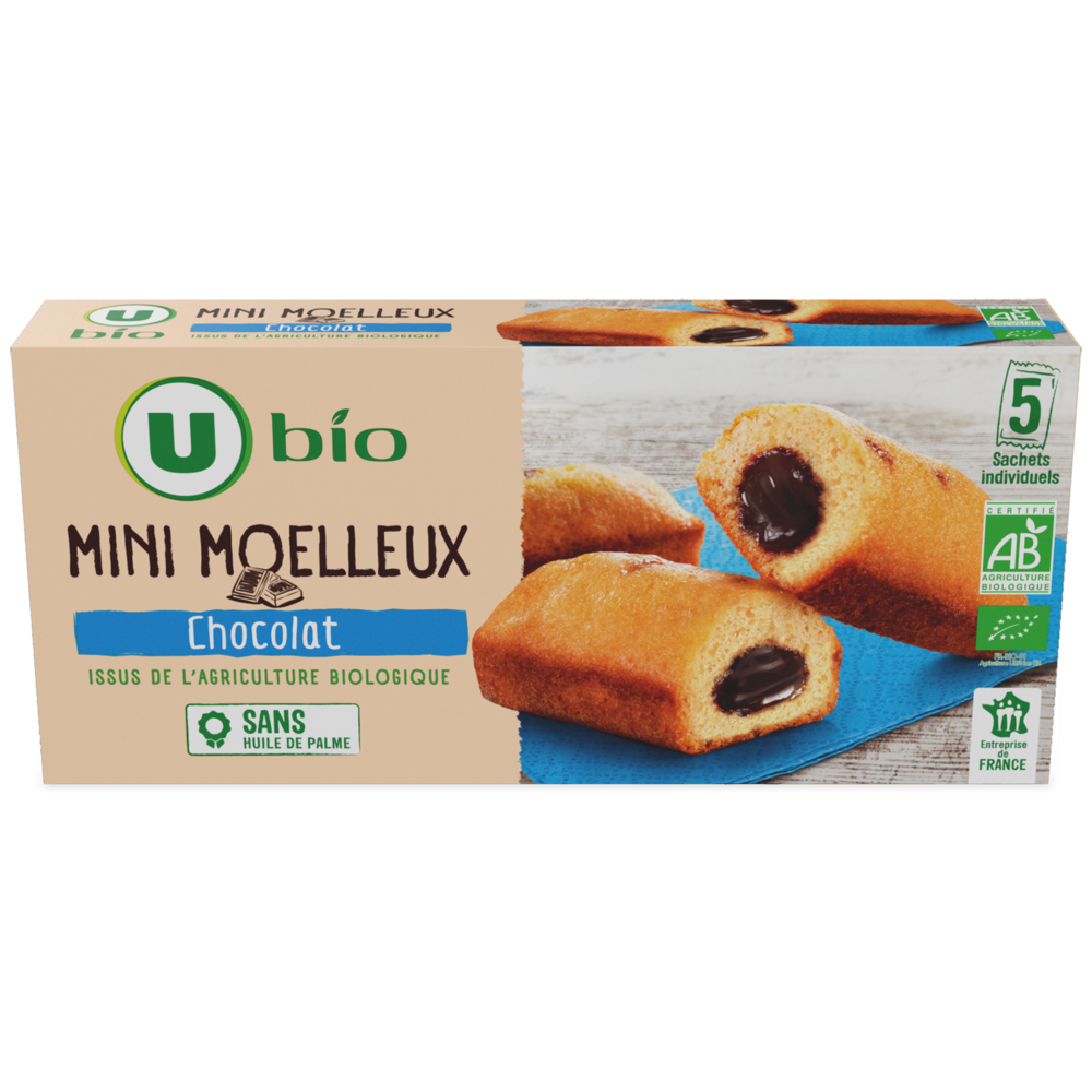 U BIO Gâteaux Mini moelleux bio fourrés au chocolat 5 unités de 28g - 140g