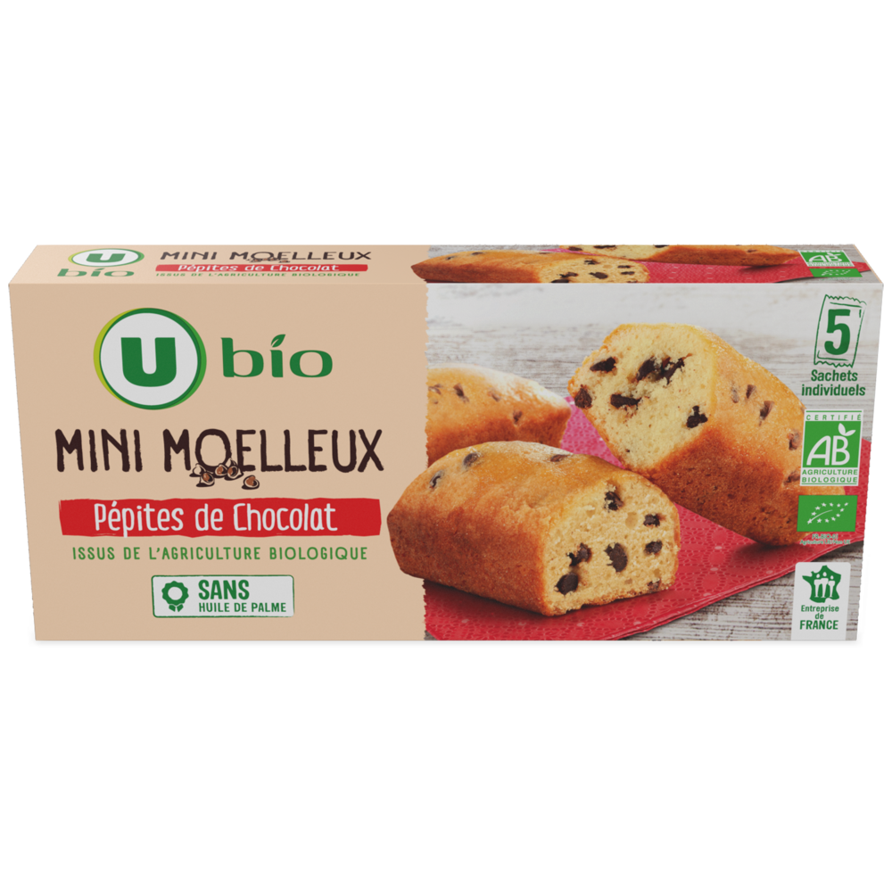 U BIO Gâteaux Mini moelleux bio aux pépites de chocolat 5 unités de 28g - 140g