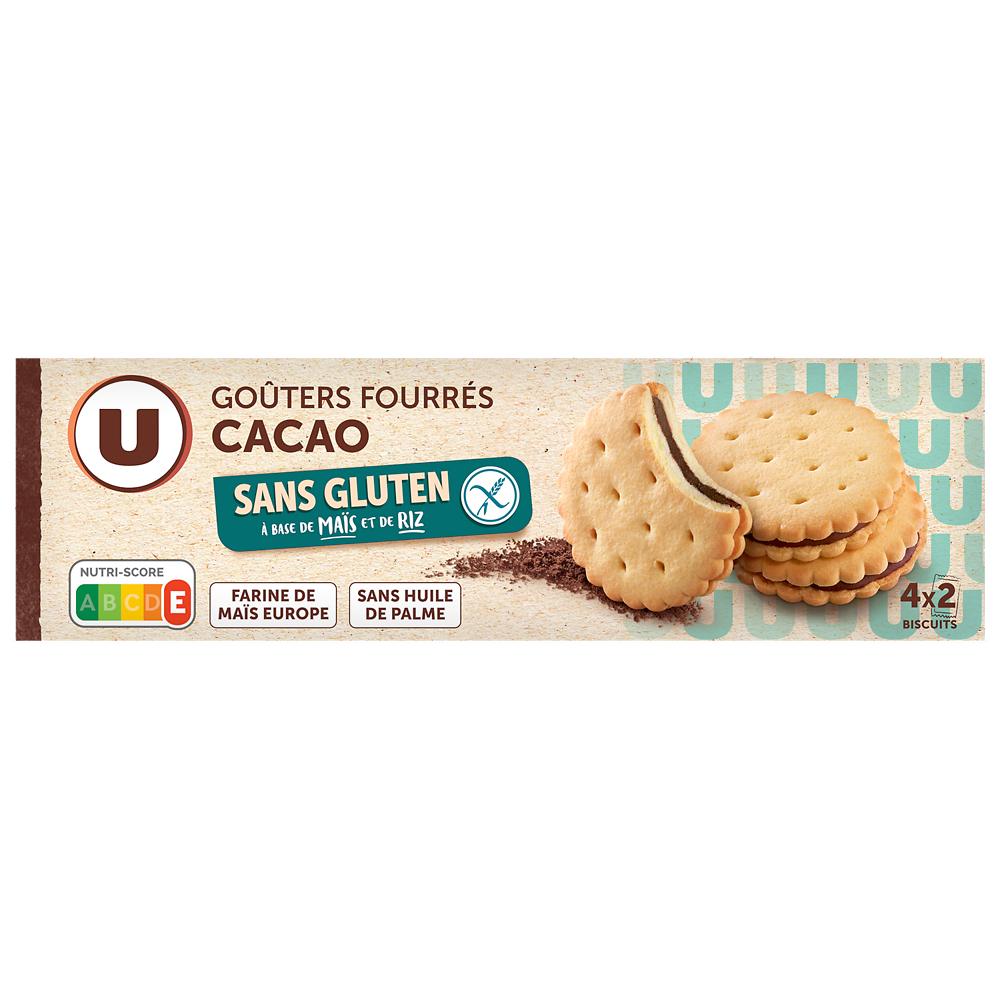 U SANS GLUTEN Goûters fourrés cacao sans gluten  120g