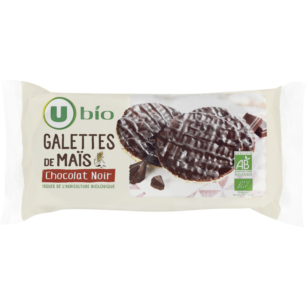 U BIO Galette de mais nappée de chocolat noir  boîte de 100g