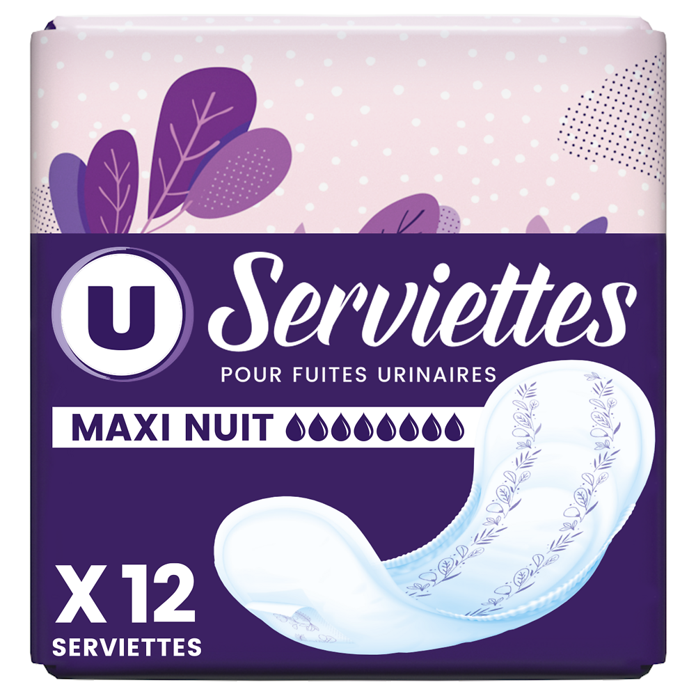 U Serviettes incontinence maxi nuit  x12