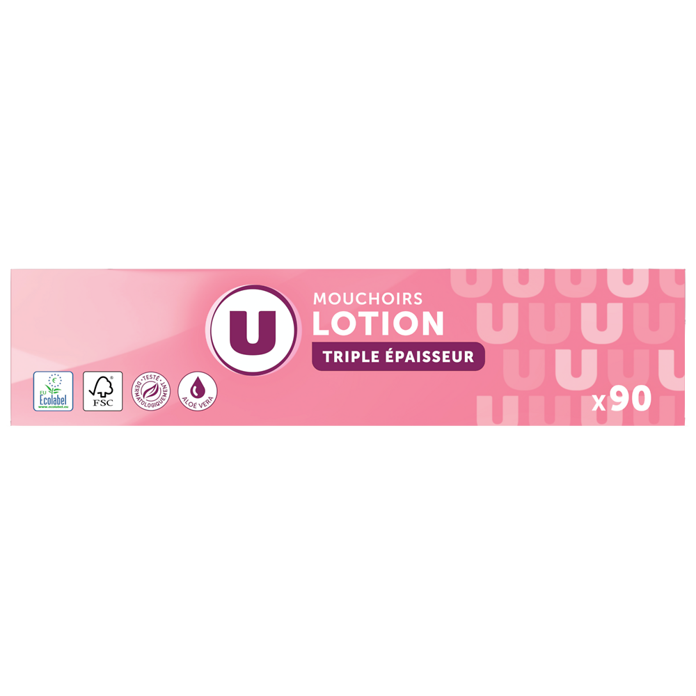 U Mouchoirs 3 plis blanc lotion  boîte de 90