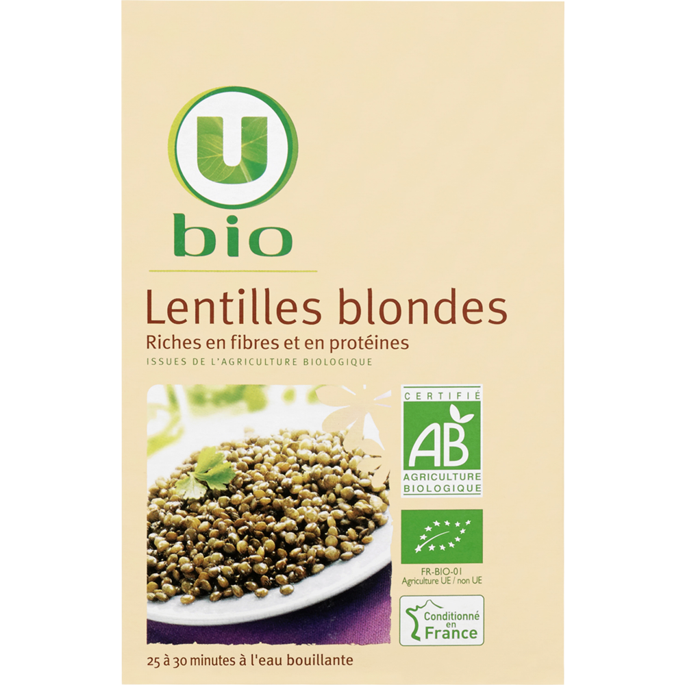 U BIO Lentilles blondes, paquet de 500g