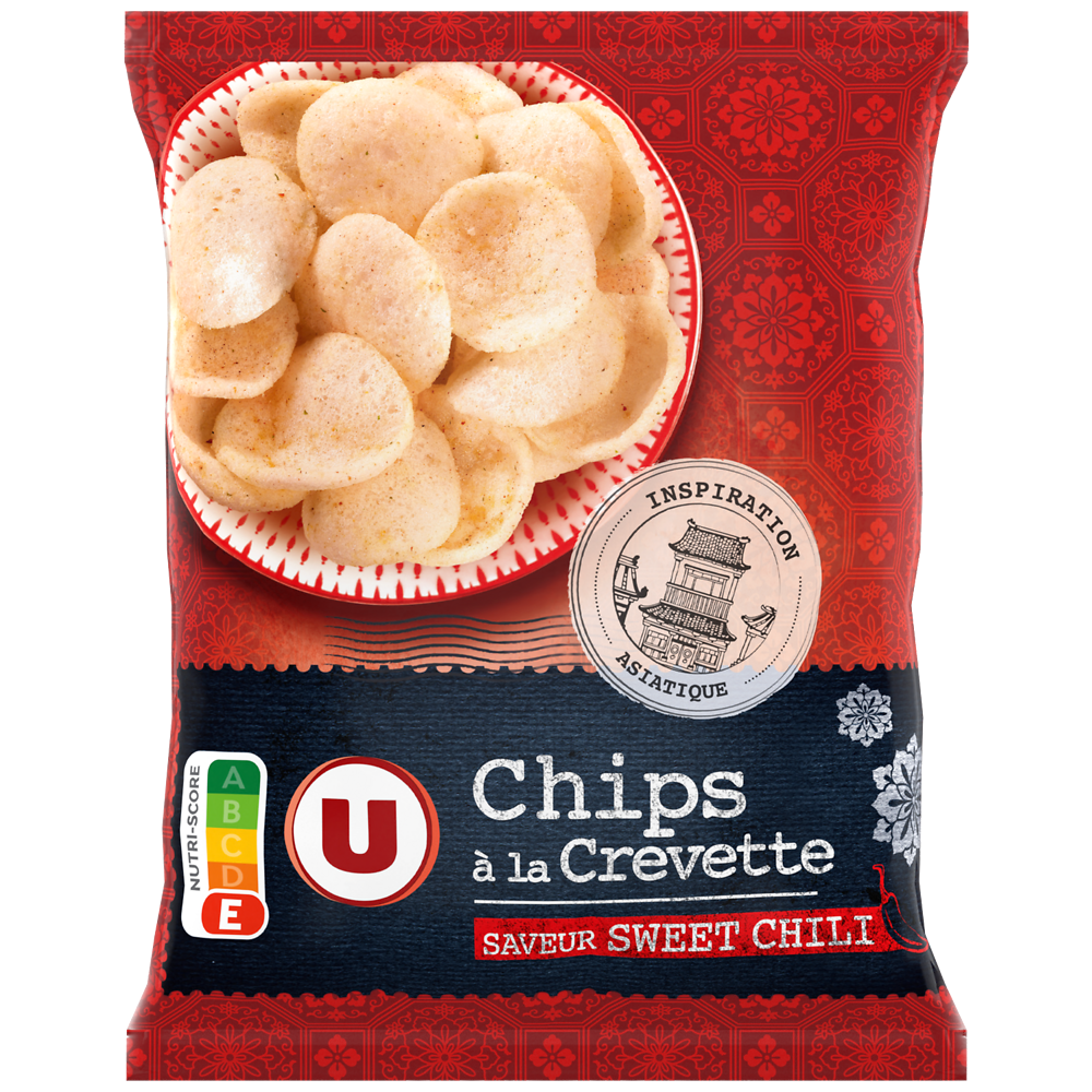 U Chips aux crevettes saveur sweet chili  sachet de 50g