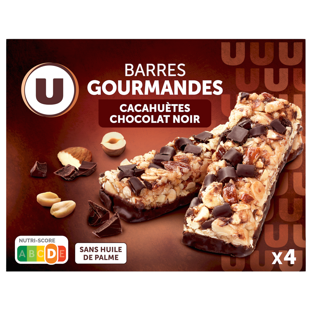 U Barres de céréales gourmandes cacahuètes chocolat U 140g x4