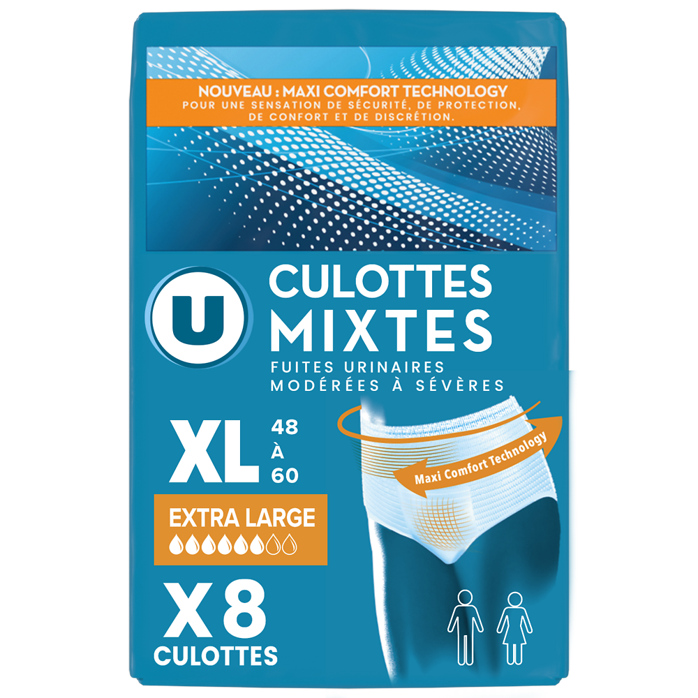 U Culottes incontinence mixtes pour adulte Taille XL -, x8