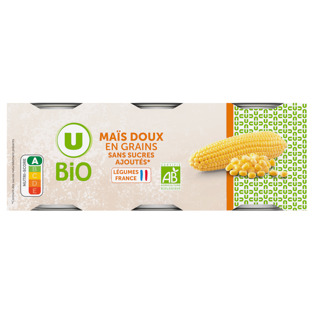 U BIO Maïs doux en grains - 3 boîtes de 140g