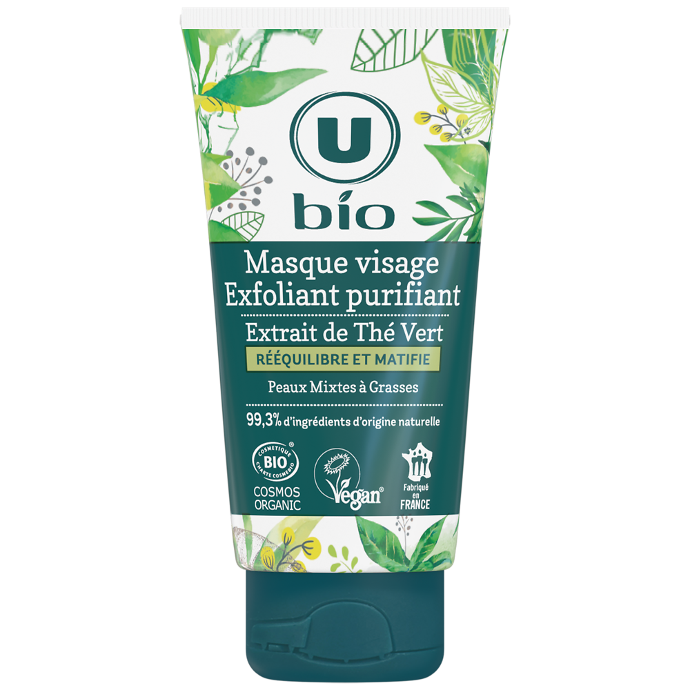 U BIO Masque visage exfoliant purifiant au thé vert tube de 50ml