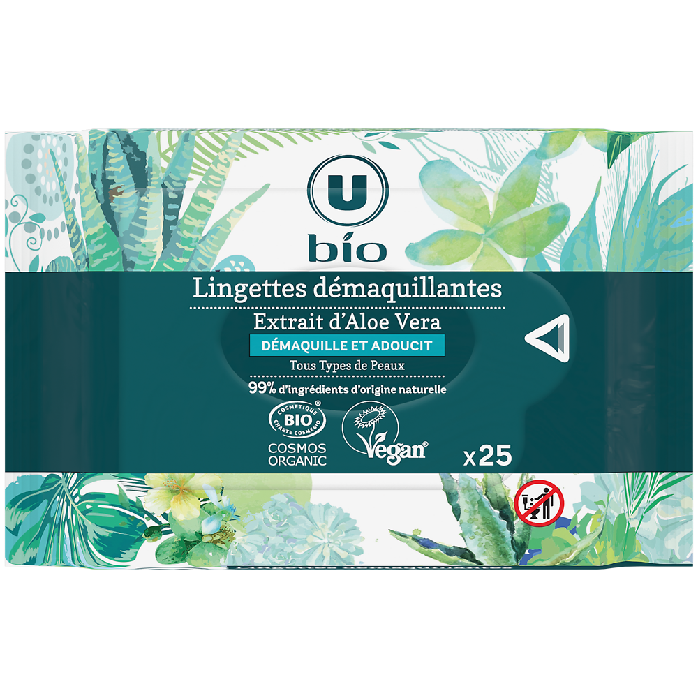 U BIO Lingettes démaquillantes tous types de peaux  x25