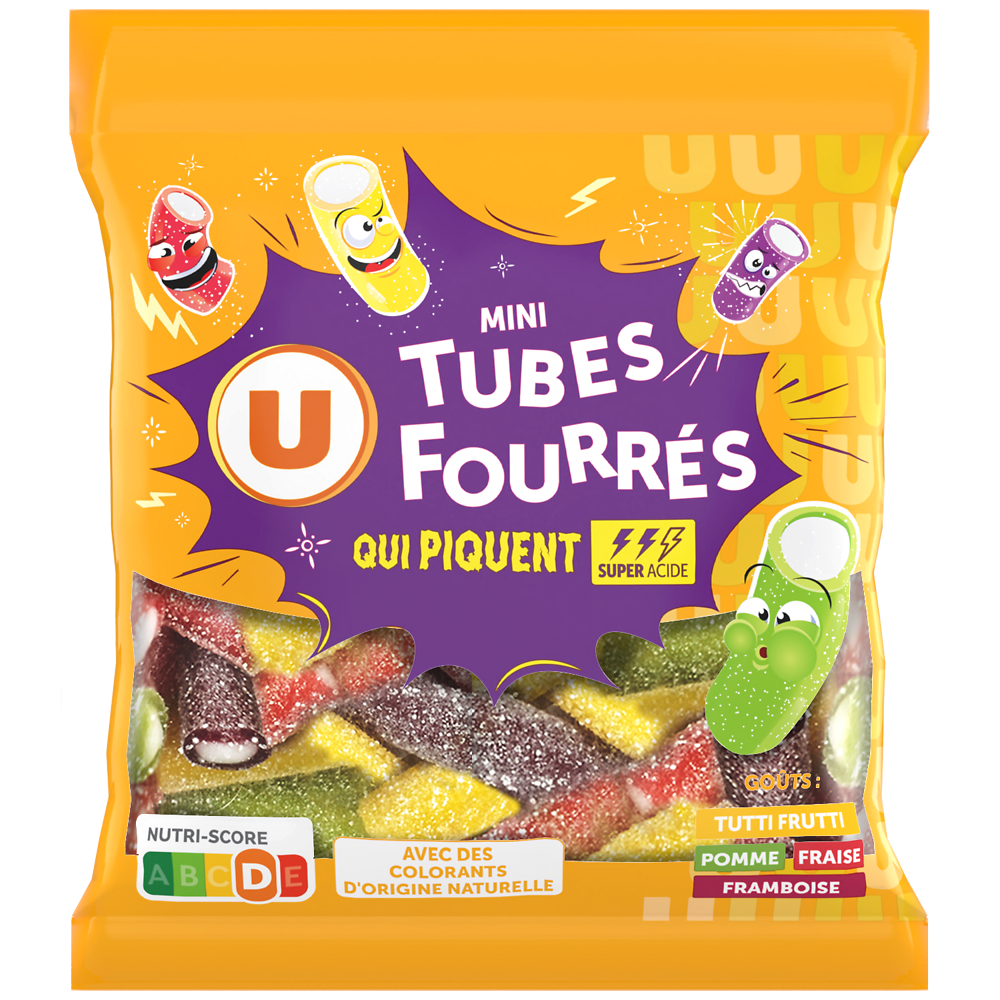 U Bonbons mini tubes fourrés qui piquent  sachet de 200g