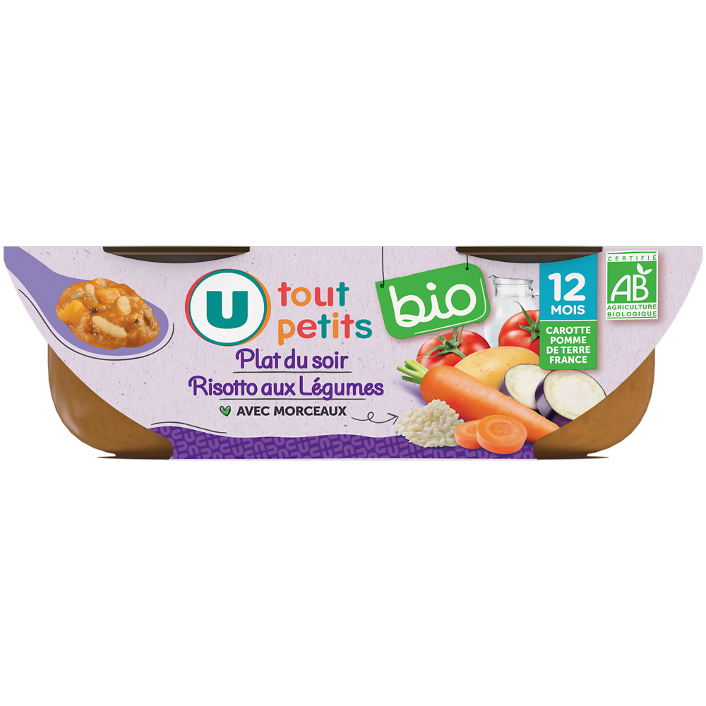 U TOUT PETITS BIO Plats bébé bols risotto aux légumes 12mois, 2x200g origine Françe