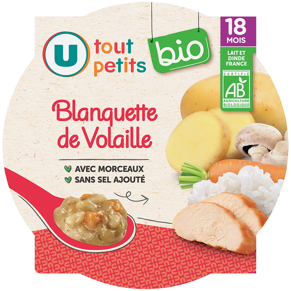 U TOUT PETITS BIO Plat bébé assiette de blanquette de volaille dès 18 mois, 260g