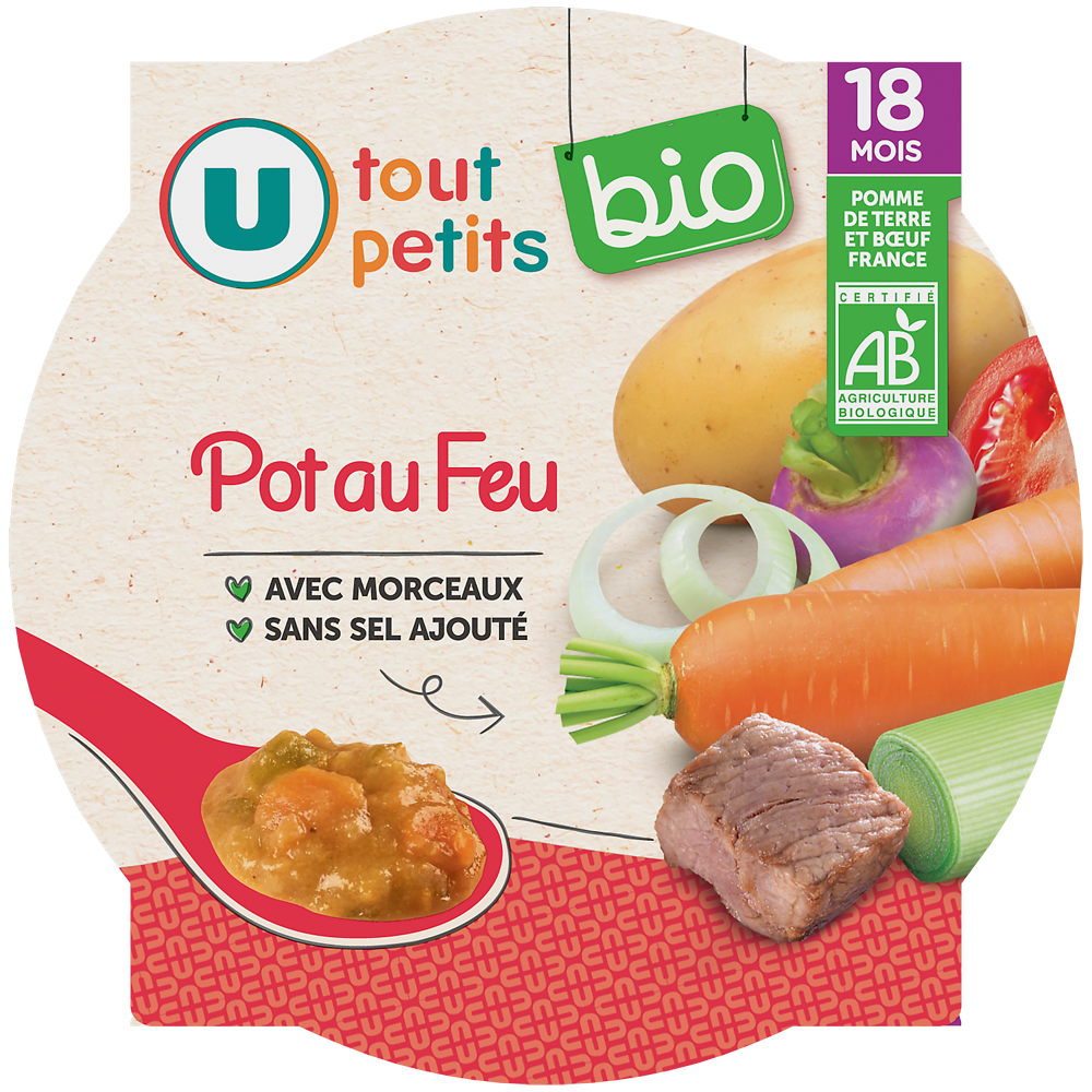 U TOUT PETITS BIO Plat bébé assiette de pot au feu avec morceaux dès 18 mois, 260g