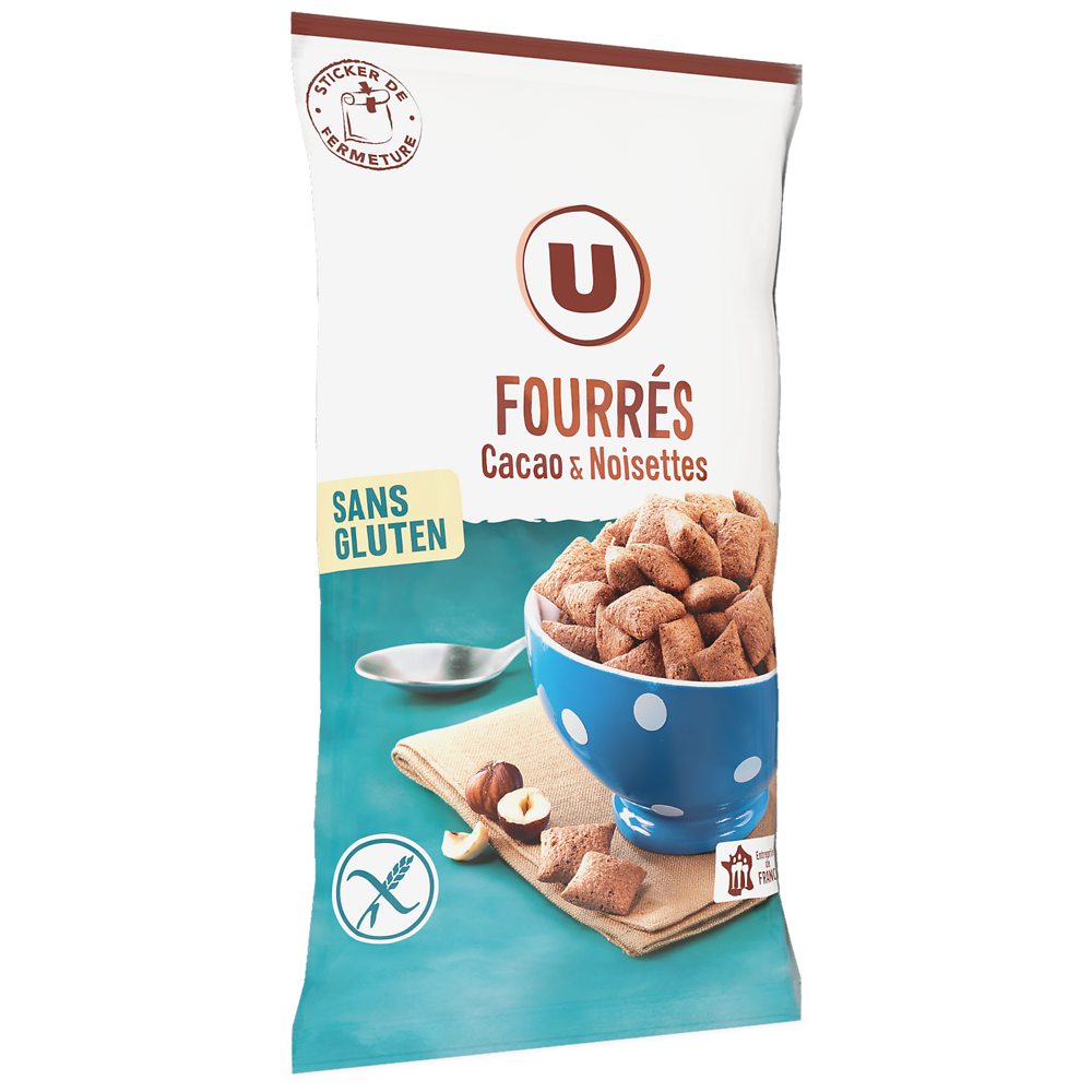 U SANS GLUTEN Céréales fourrées chocolat noisettes sans gluten  sachet de 375g