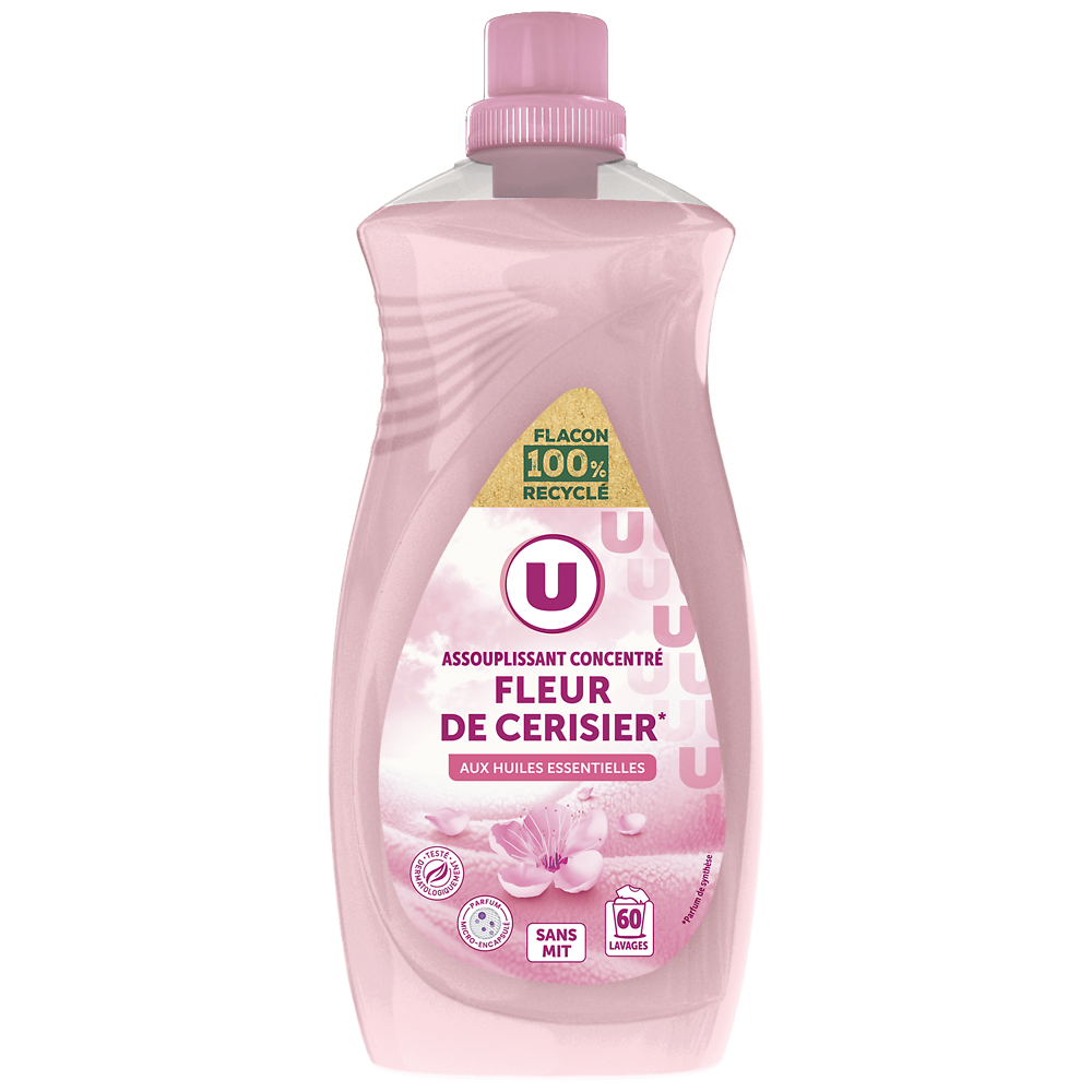 U Adoucissant concentré parfum fleur de cerisier  flacon 60 lav. 1,5l