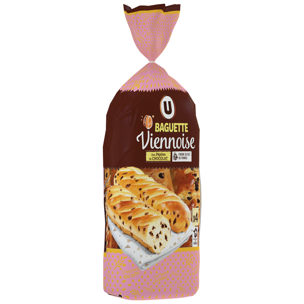 U Baguettes viennoises aux pépites de chocolat  x4  -  400g