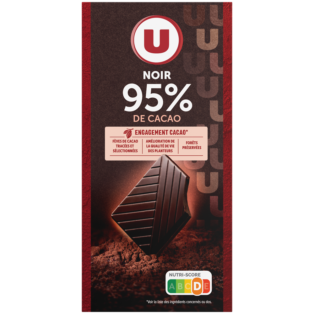 U Chocolat noir côte d'Ivoire 95% cacao  80g