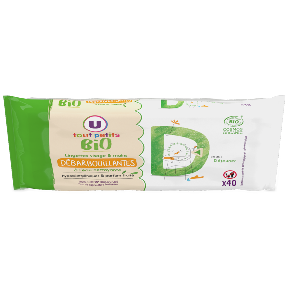 U TOUT PETITS BIO Lingettes bébé visage et mains,  x40