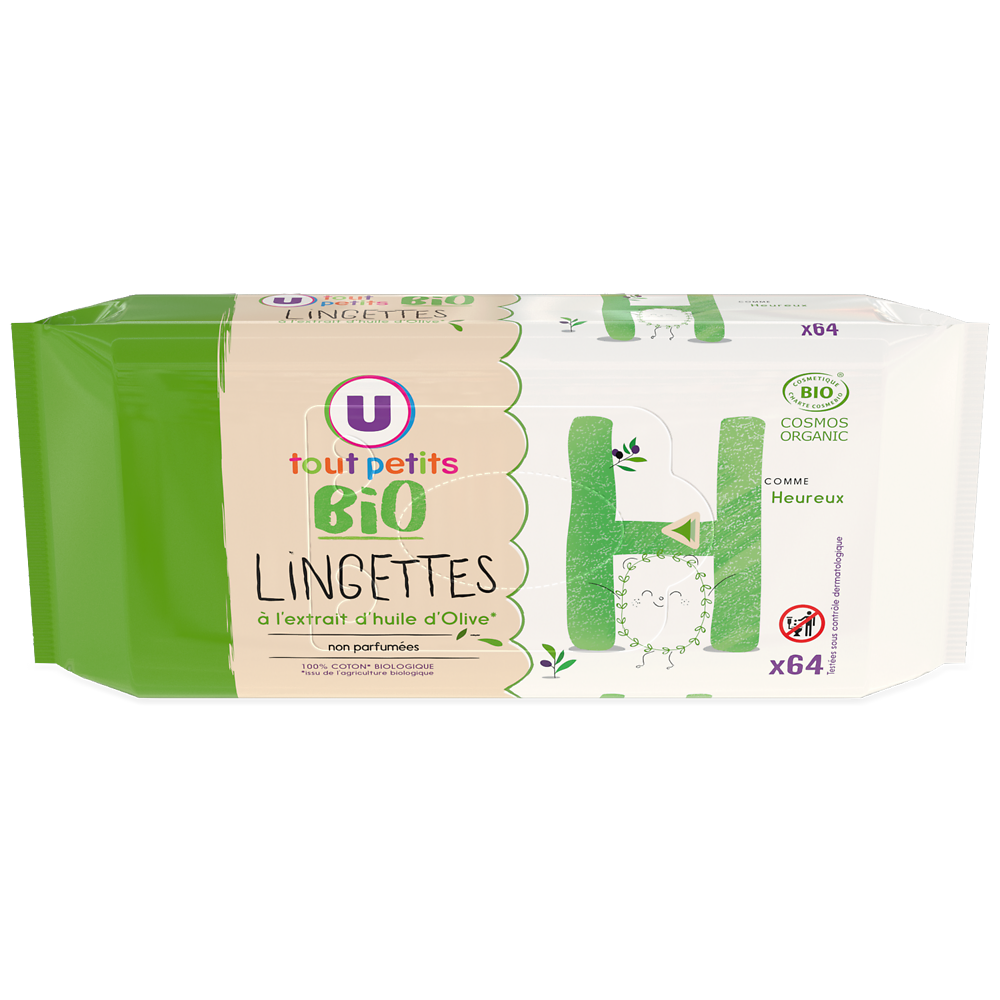 U TOUT PETITS BIO Lingettes bébé huile d'olive - x64