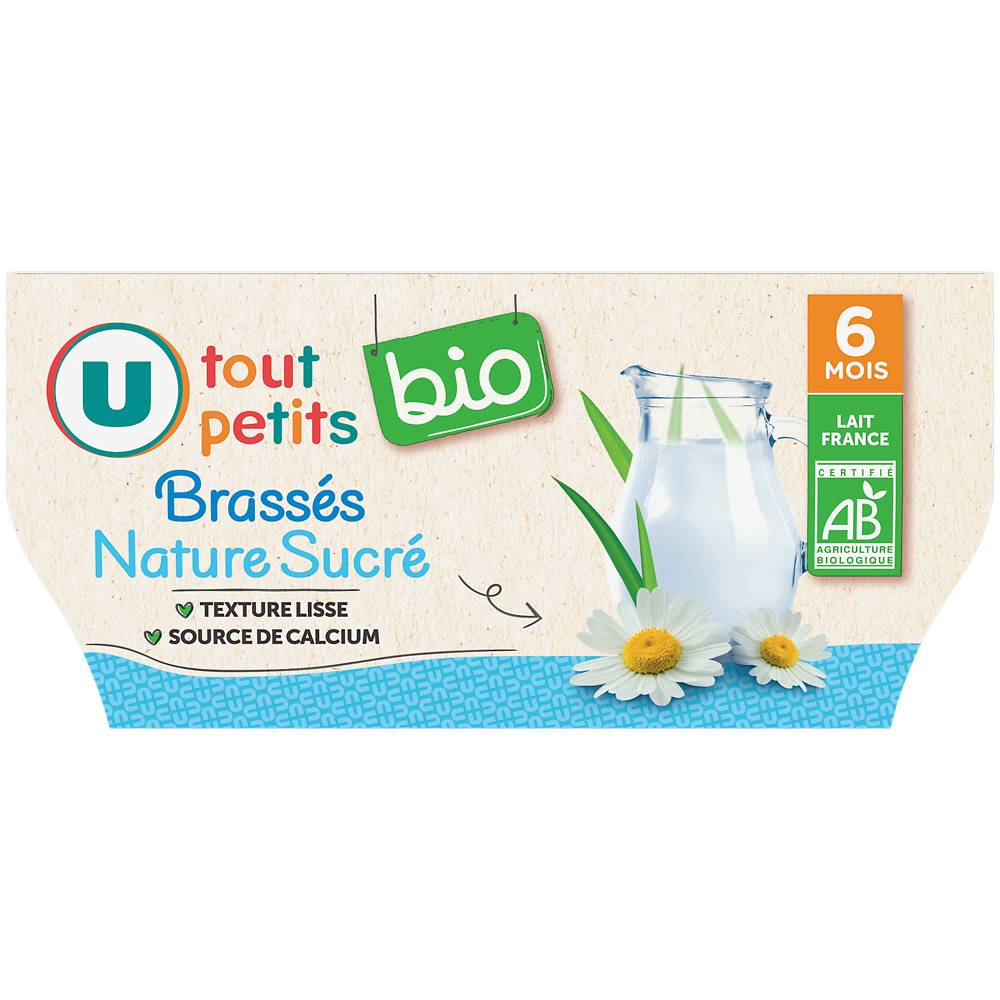 U TOUT PETITS BIO Dessert lacté Bébé nature dès 6 mois, 4x100g