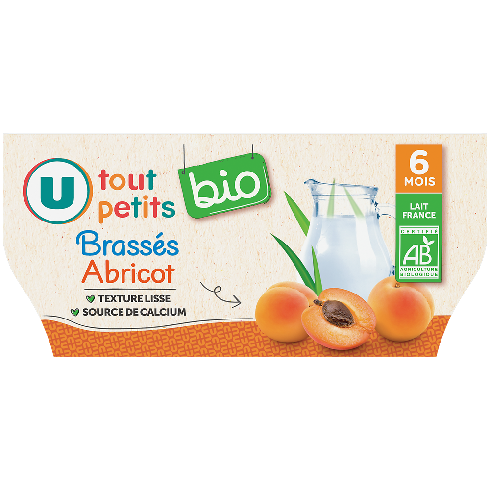 U TOUT PETITS BIO Dessert lacté Bébé saveur abricot dès 6 mois, 4x100g