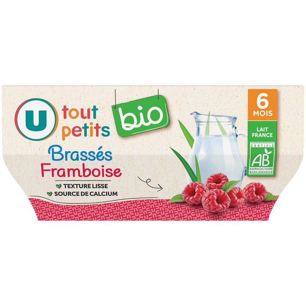 U TOUT PETITS BIO Dessert lacté Bébé saveur framboise dès 6 mois, 4x100g