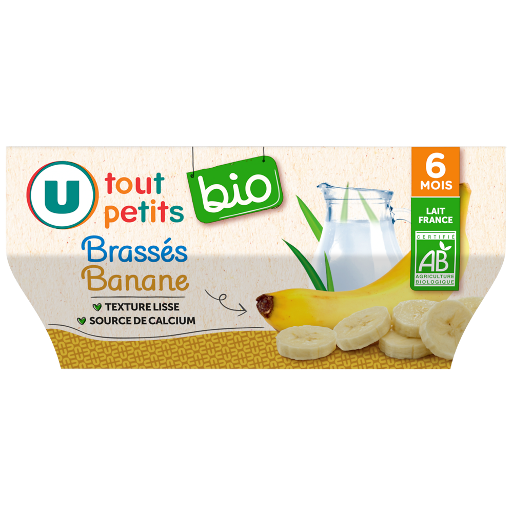 U TOUT PETITS BIO Dessert lacté Bébé saveur banane dès 6 mois, 4x100g