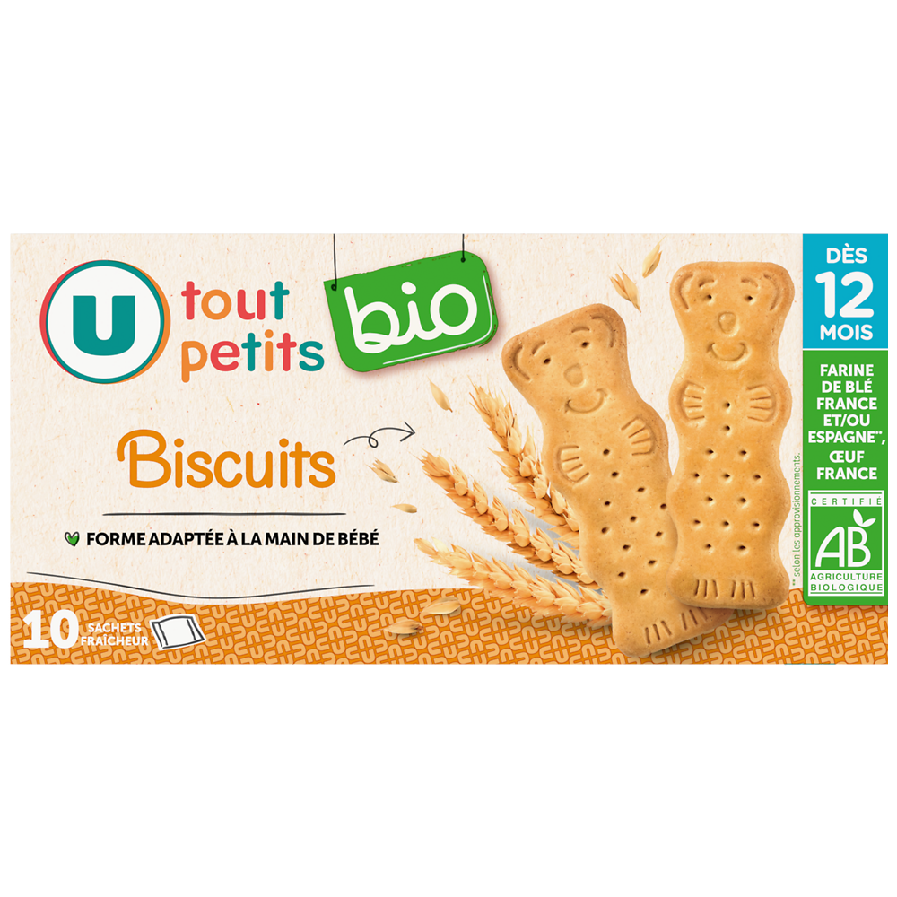 U TOUT PETITS BIO Biscuit bébé croissance nature dès 12 mois, 150g