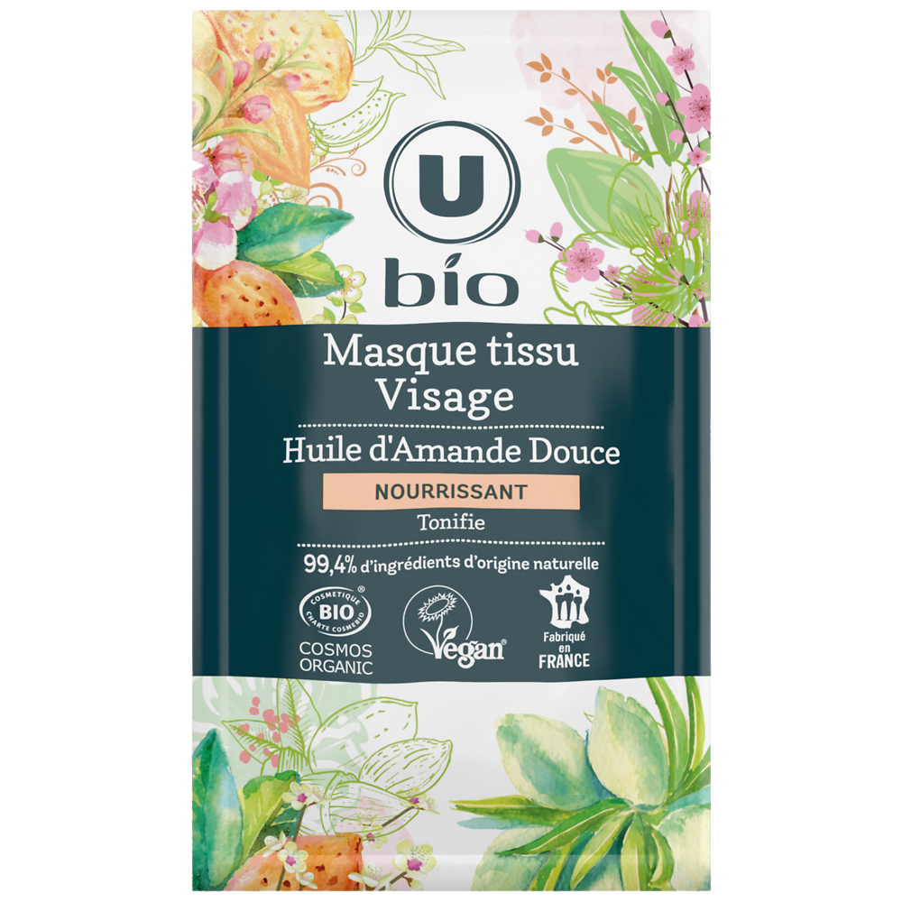 U BIO Masque visage tissu anti fatigue amande douce